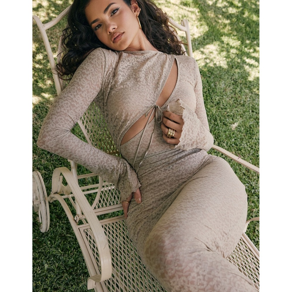 House of CB Giovanna Musk Lace Long Sleeve Maxi Dress NWT Cut Out Small Sexy